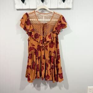 Free People Tilly Tunic Mini Dress Medium Floral Lace Fall Boho EUC